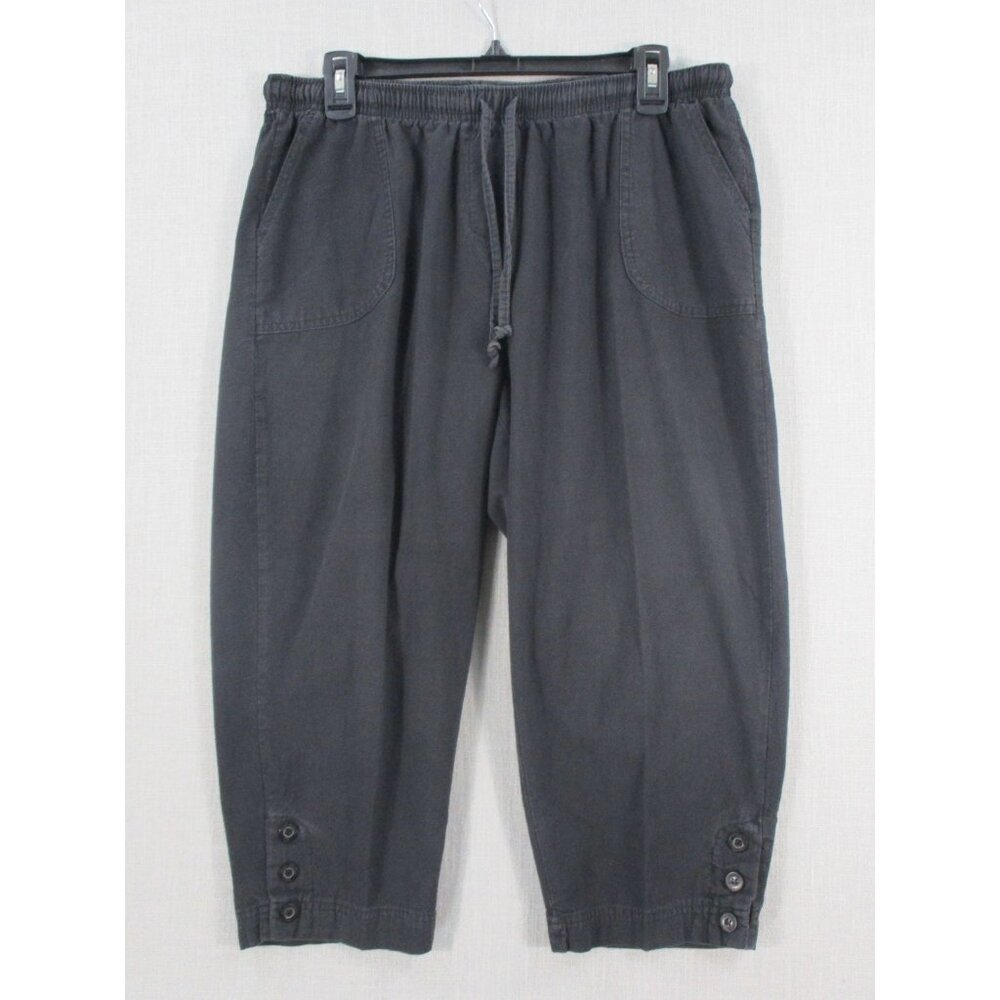 Rebecca Malone Womens Black Cropped Pants With Drawstring Waist & Button Hem Acc